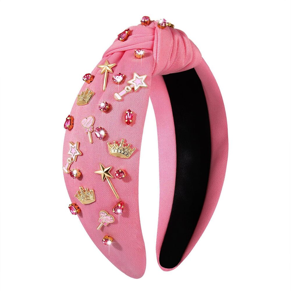 4197 Pink Witch Headbands Girls Princess Crown Wand Knotted Headband
